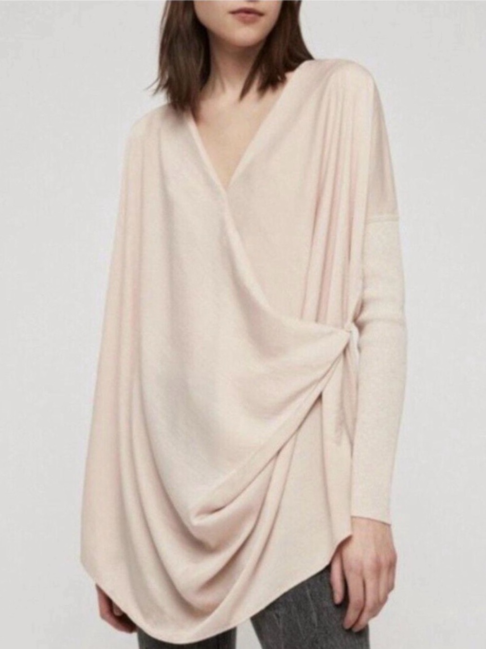 All Saints Allsaints Erma Cowl Neck 2-Way Blouse Sweater Petal Pink Size M